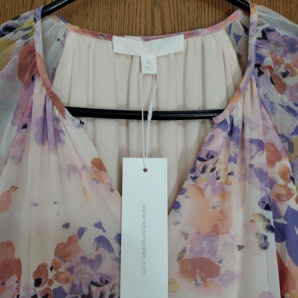 adyson parker XL Floral Tiered Puff Long Sleeve Strawberry Cream Dress - Picture 3 of 11